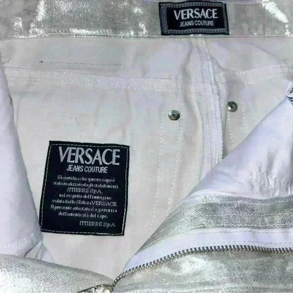 Versace NWT Authentic Jeans Couture Metallic Silver Pants - Picture 9 of 12